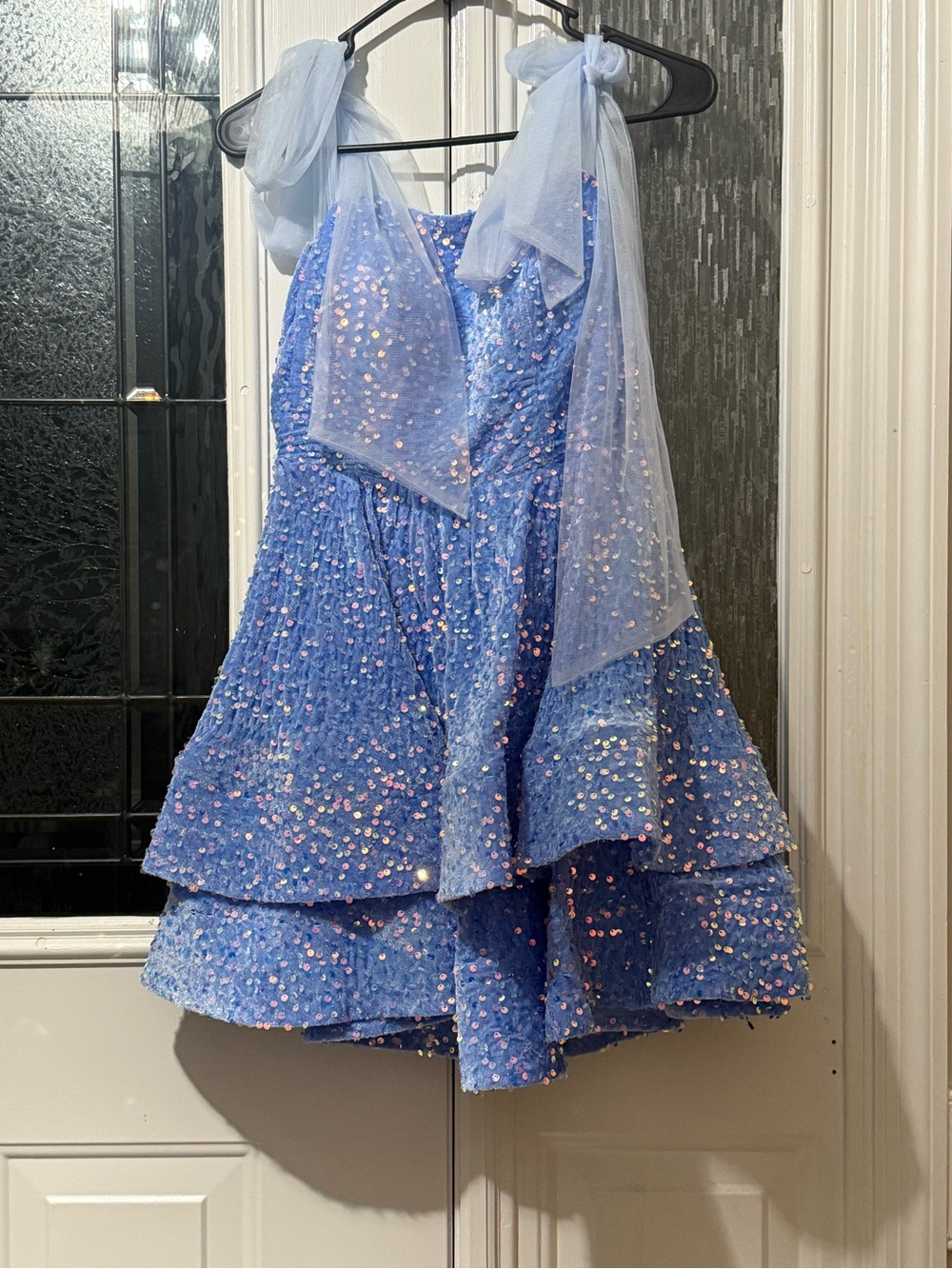 Girls Blue Sequin Party Dress with Sheer Shoulder Ties. Wore only once.